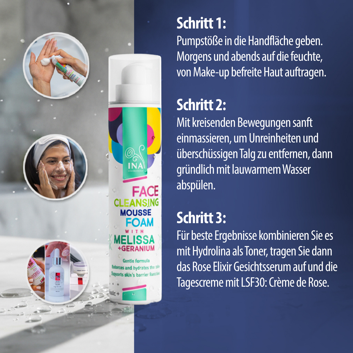 SPEZIELLER ZUGANG Natürlicher Reinigungsschaum für das Gesicht mit Zitronenmelisse und Geranie – für jeden Hauttyp