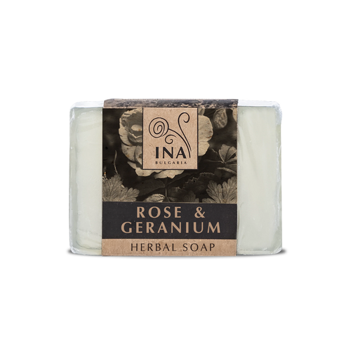 + Geschenk Natürliche Kräuterseife mit Rosen-Damascena-Öl und Geranie - pflegende Wirkung