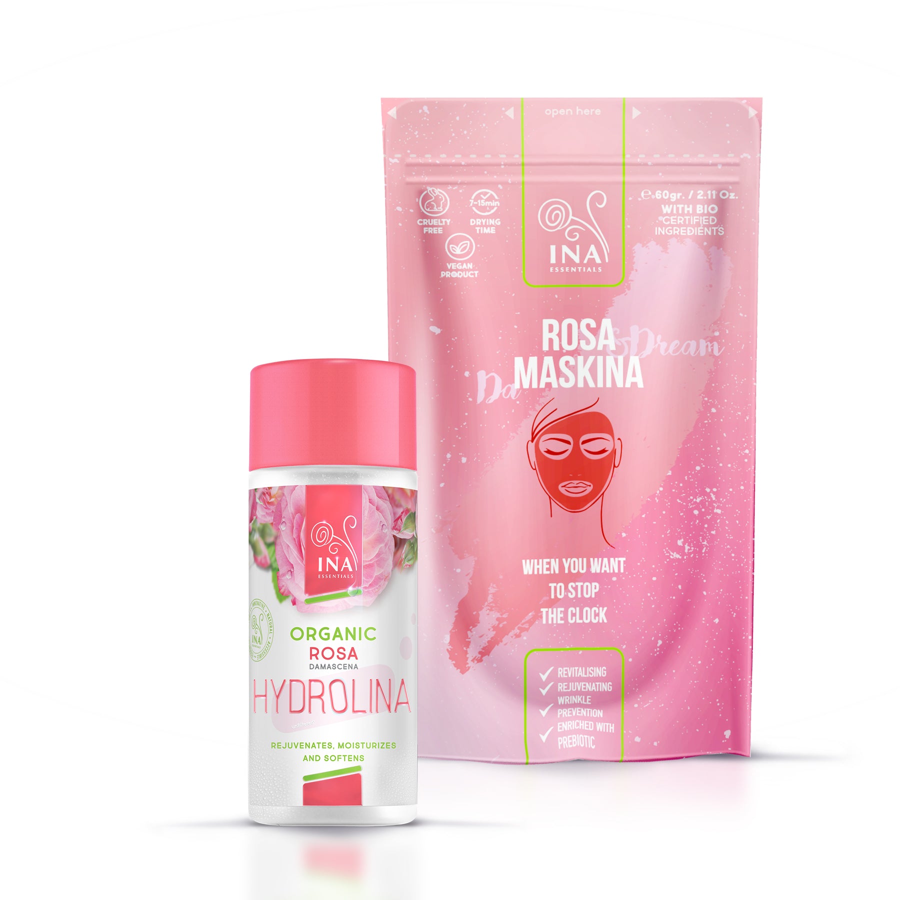 Rose-Maskina (60g) & Rose-Hydrolina - DIY Combo für NORMALE bis REIFE Haut